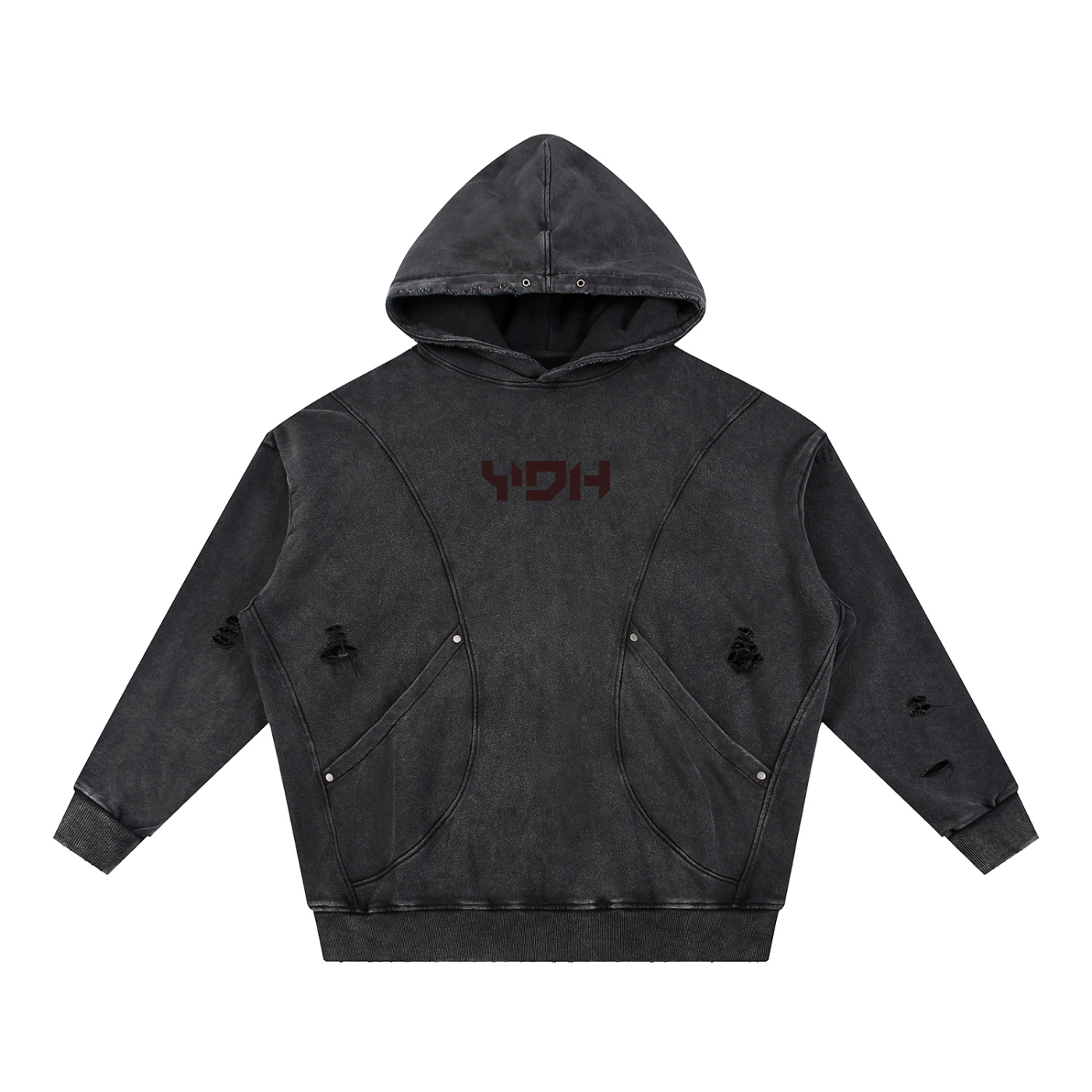 YDH Snow Washed Distressed Panel Pocket Hoodie
