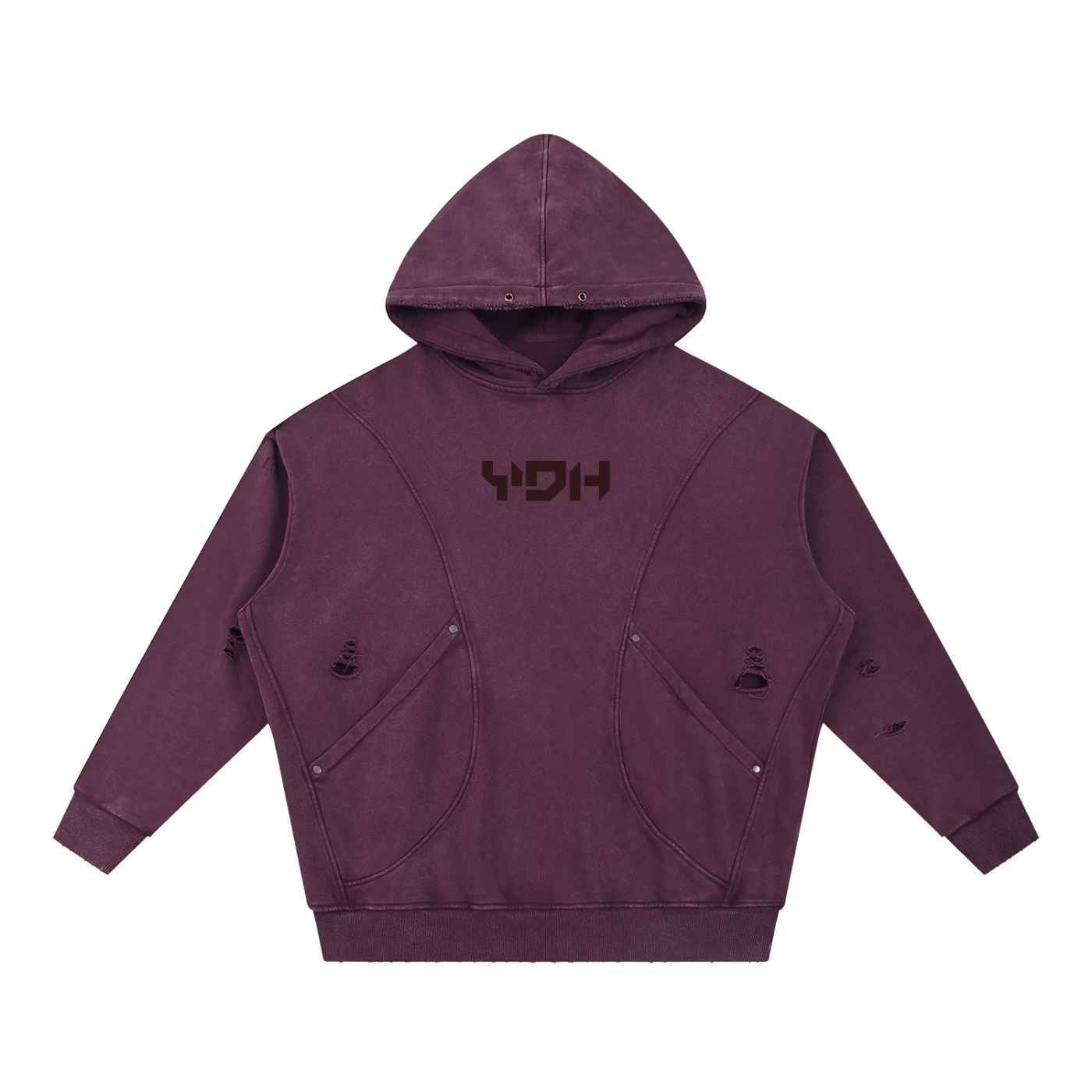YDH Snow Washed Distressed Panel Pocket Hoodie