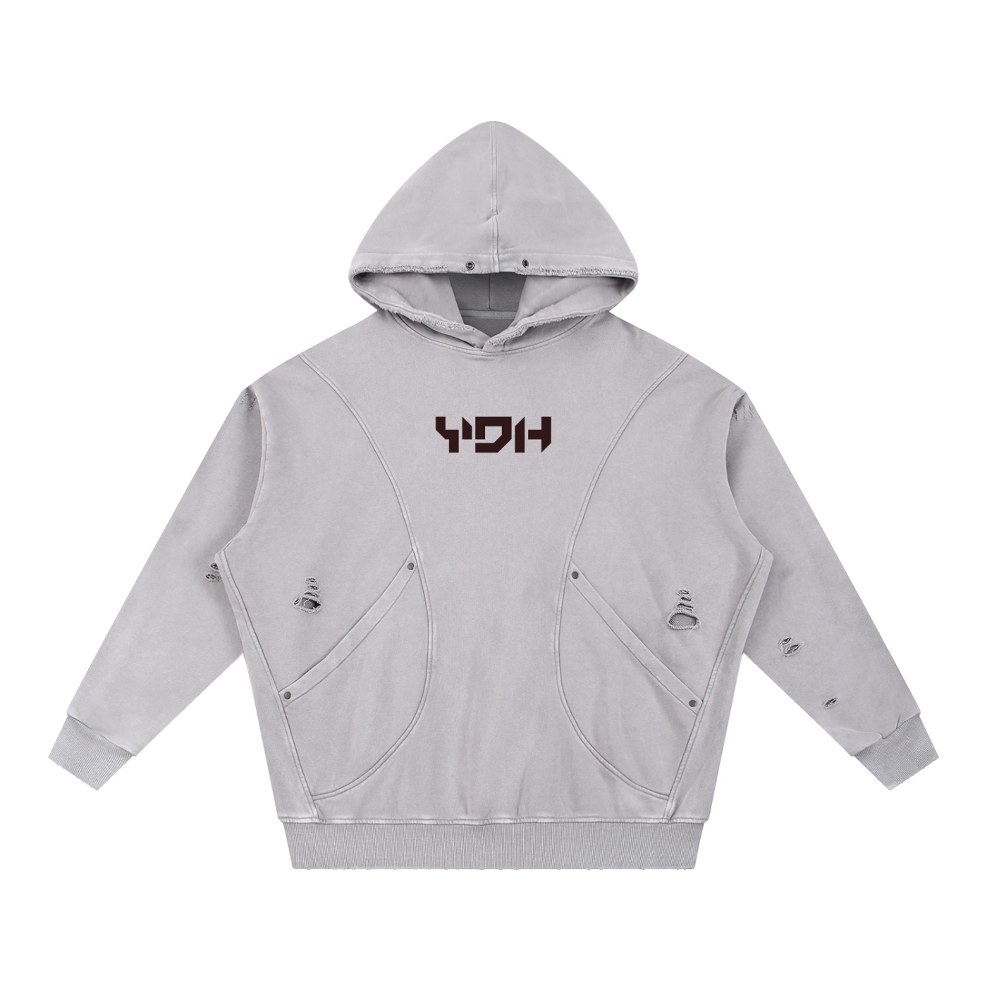 YDH Snow Washed Distressed Panel Pocket Hoodie