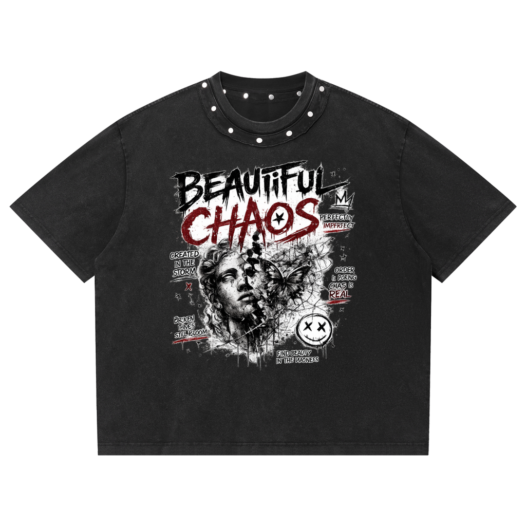 Unisex Washed Boxy Studded T-Shirt